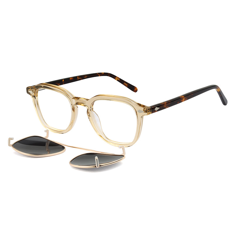 ASR3005 Champagne trasparente - Tartaruga lucido + clip on fumo polarizzato Montature da vista EXIT 1