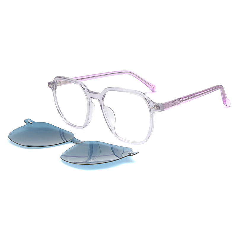 AST6400 Grigio trasparente - viola lucido + clip on blu polarizzato Montature da vista EXIT 1