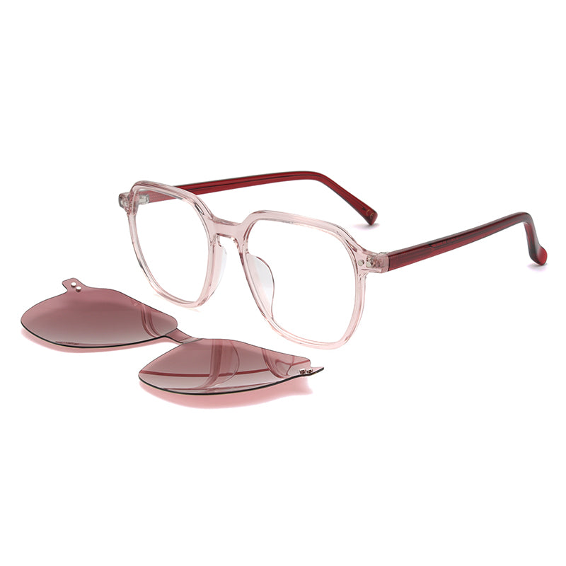 AST6400 Rosa trasparente - rosso lucido + clip on rosso polarizzato Montature da vista EXIT 1