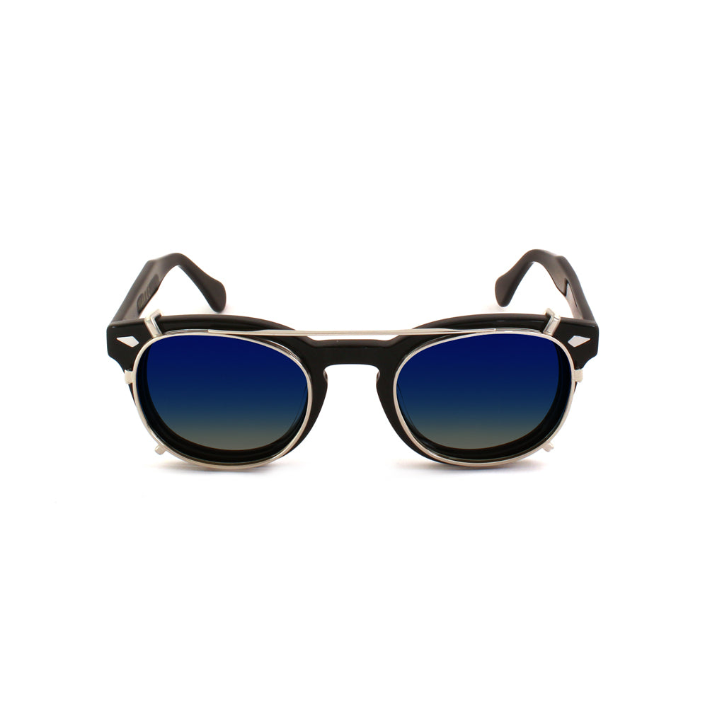 8004 stile moscot CLIP-ON 02 ARGENTO / COBALTO FUMO POLARIZZATO calibro 48mm