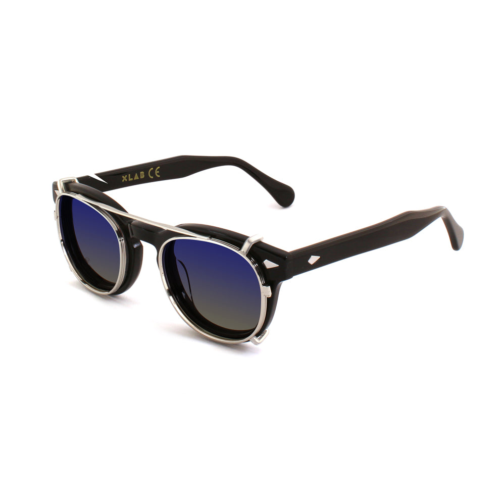 Clip-on 02 Silver/Cobalt gepolariseerde rook voor 8004 Moscot-stijl 48 mm