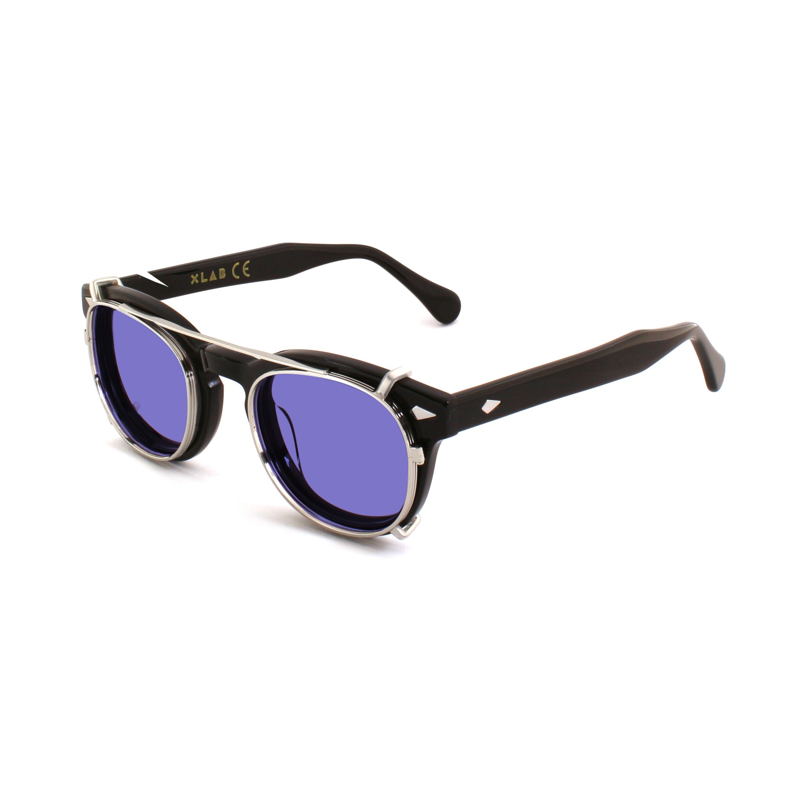 8004 stile moscot CLIP-ON 02 ARGENTO / LILLA POLARIZZATO calibro 48mm