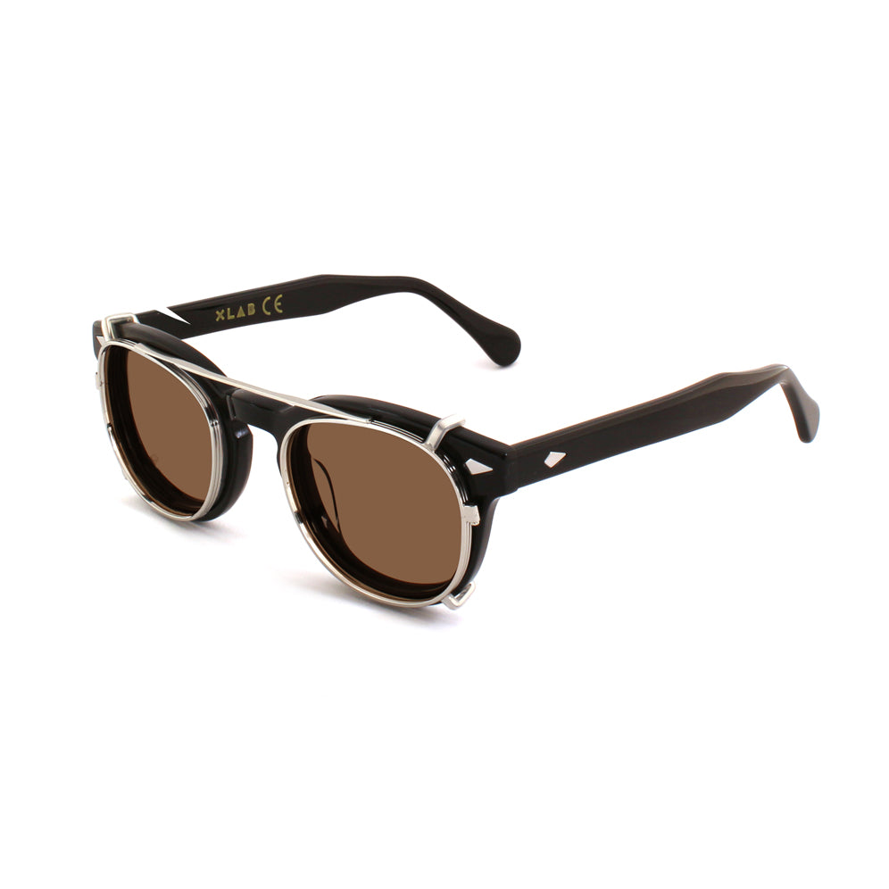 8004 stile moscot CLIP-ON 02 ARGENTO / MARRONE POLARIZZATO calibro 48mm