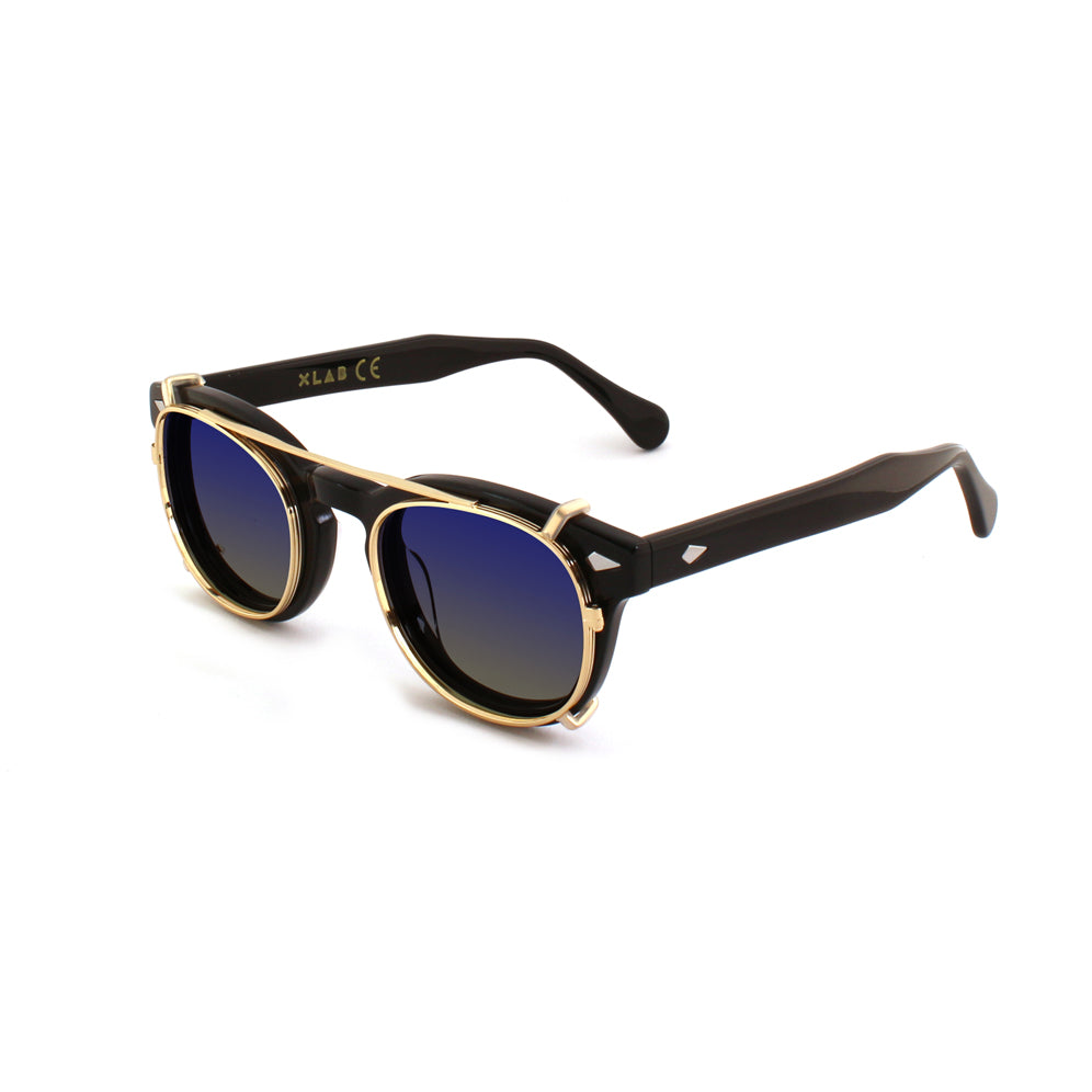 8004 stile moscot CLIP-ON 01 ORO / COBALTO FUMO POLARIZZATO calibro 48mm